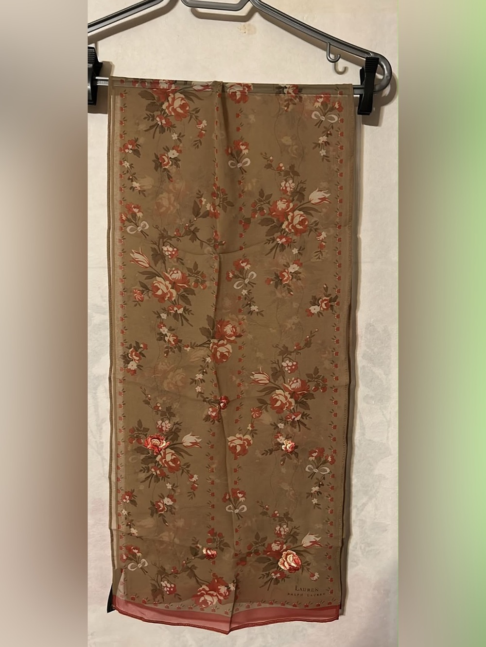 Ralph Lauren Brown Floral Scarf with some embroidered roses